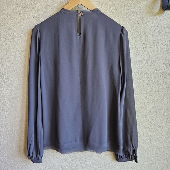 Michael Kors Gray Womens Pleated Blouse Size 4 Semi-sheer - Picture 5 of 6